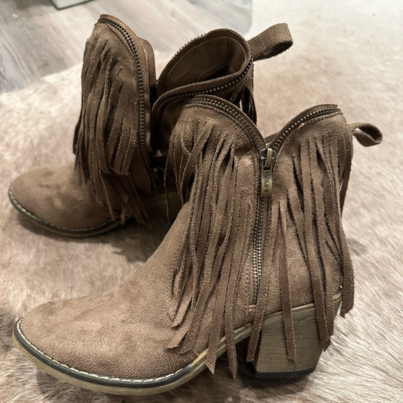 Brown Fringe Booties - Picture 1 of 3